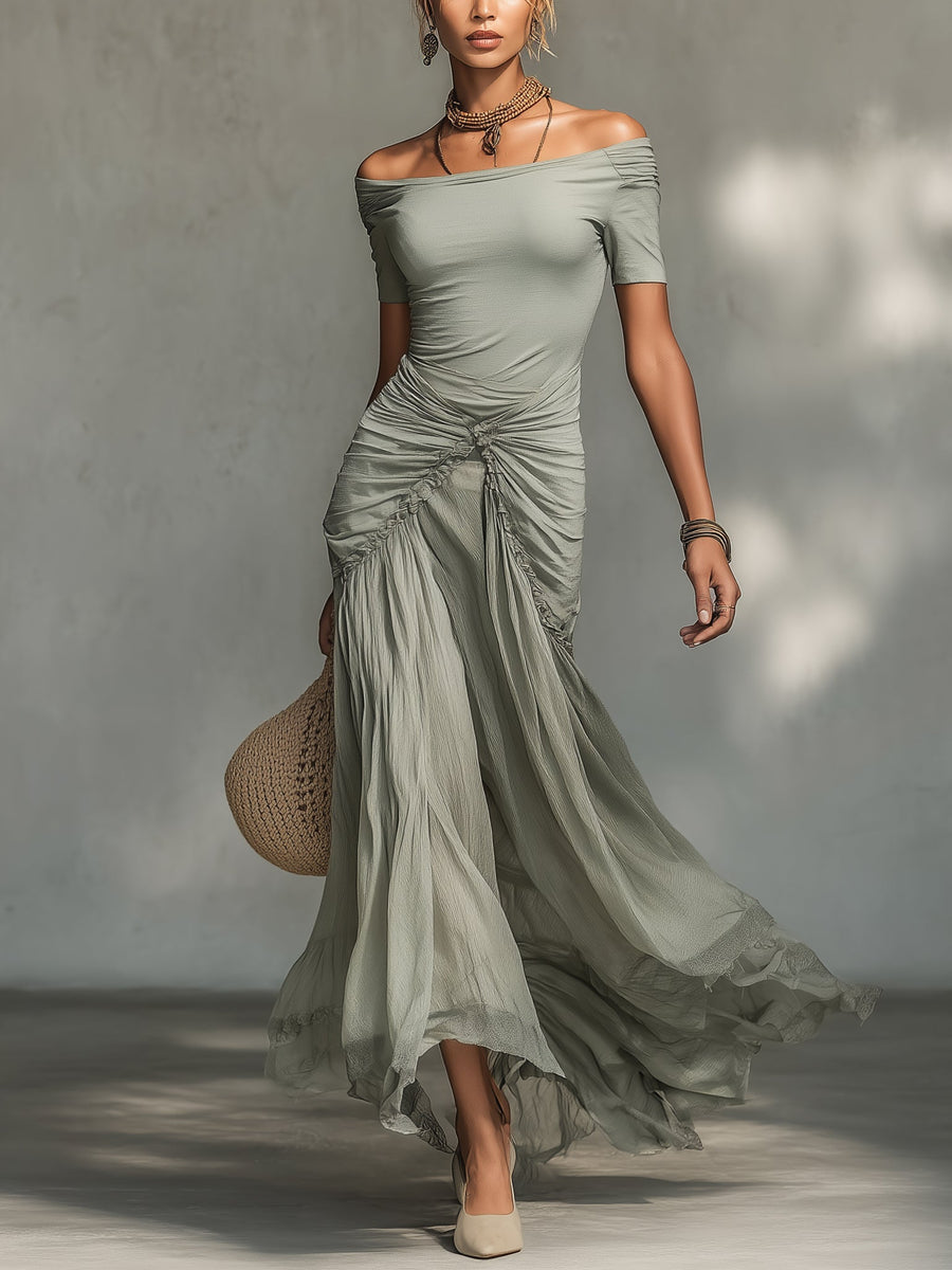 Nebbia | Abito lungo con gonna in chiffon che dona movimento