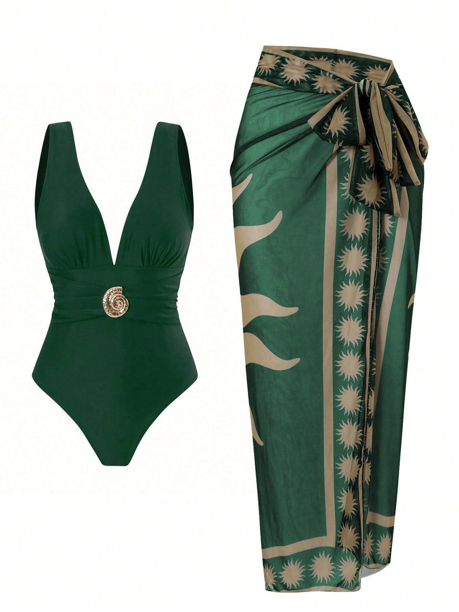 Costume intero vintage con scollo a V profondo