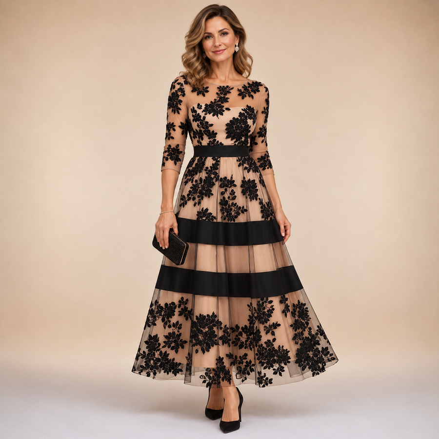 Adeline | Abito Midi in Pizzo Floreale
