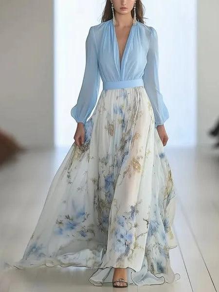 Stupenda Maxi Dress con Stampa Floreale e Scollatura a V