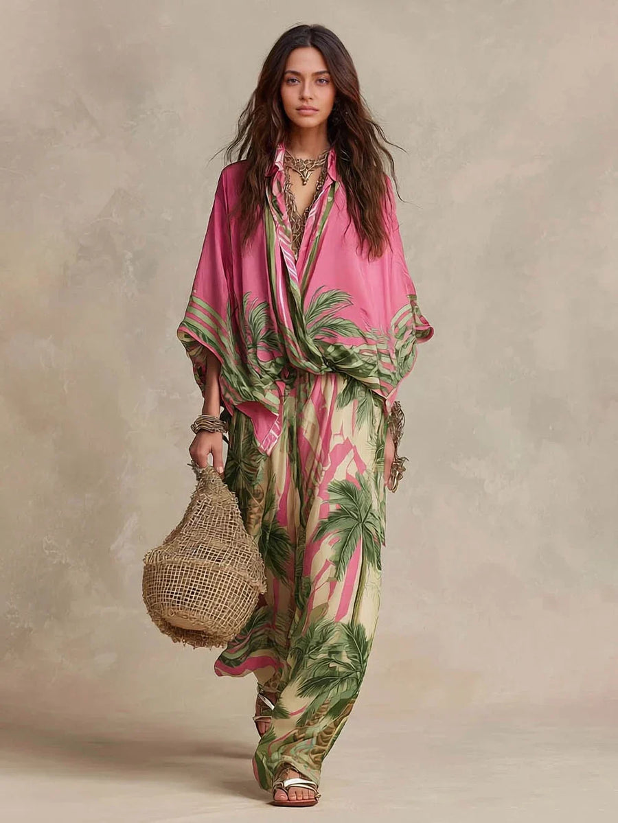 Set Due Pezzi Kimono con Stampa Palmo Senza Sforzo