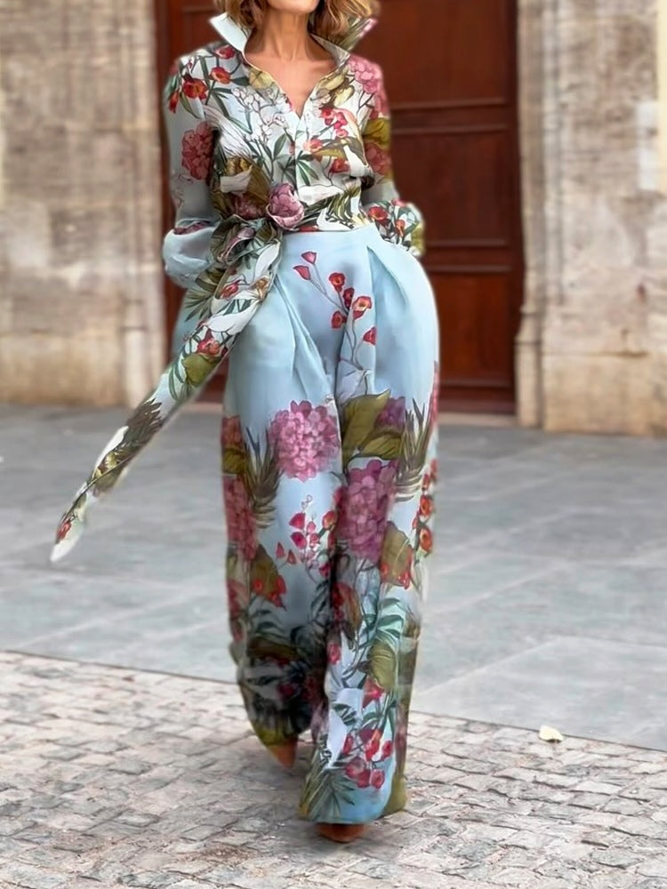 Set di Due Pezzi con Camicia e Gonna a Stampa Floreale Elegante