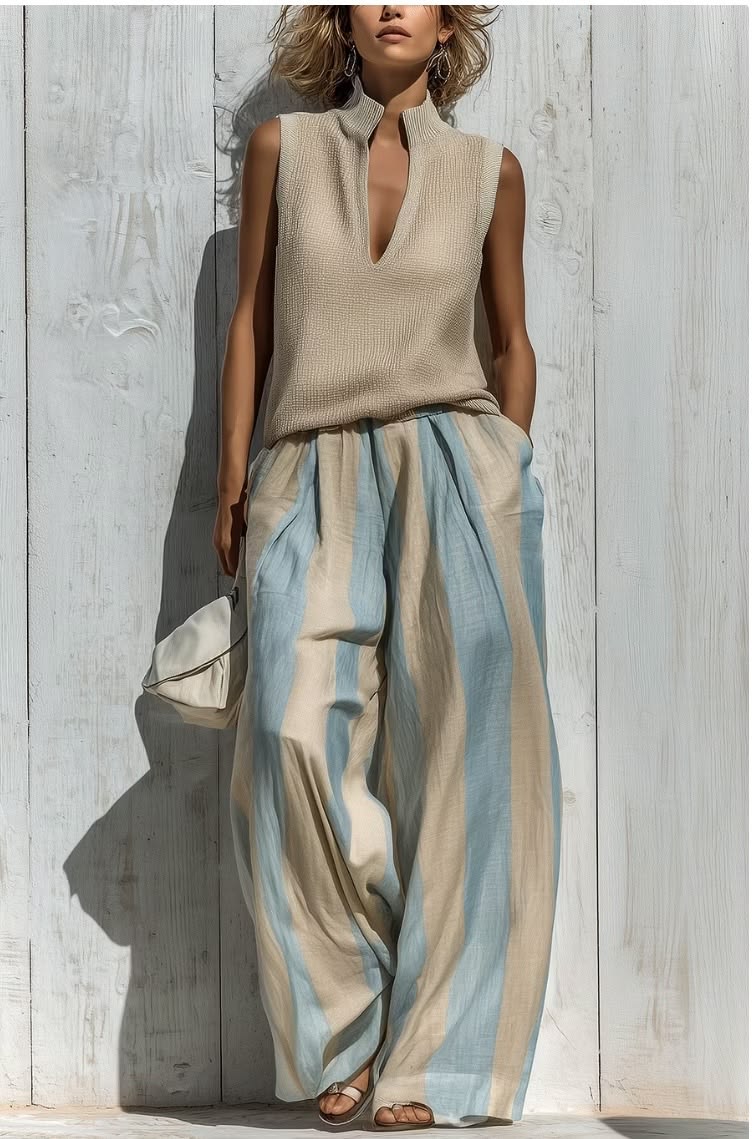 Serena | Completo a righe con pantaloni ampi e freschi