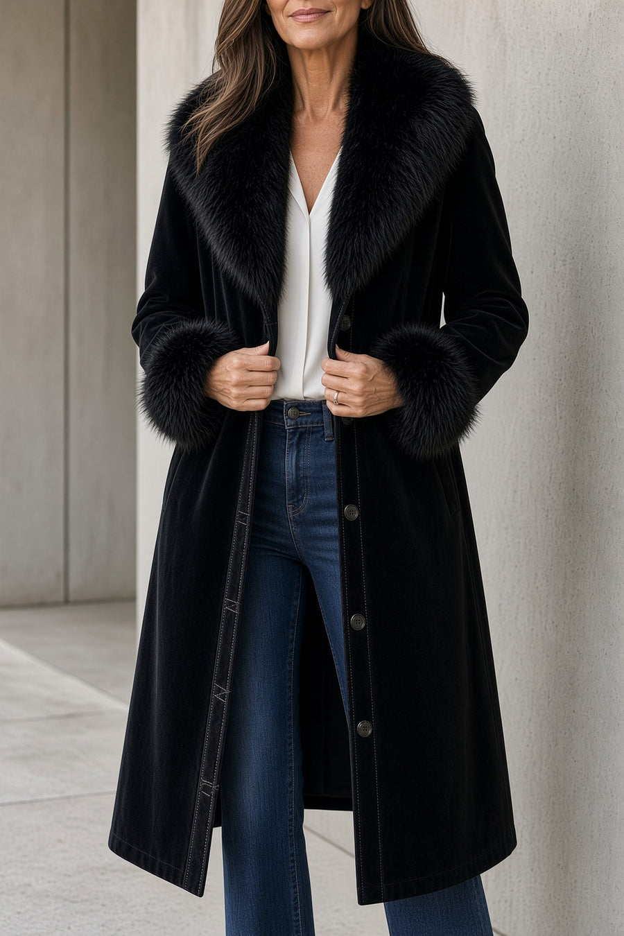 Notte | Cappotto lungo in velluto che copre i fianchi