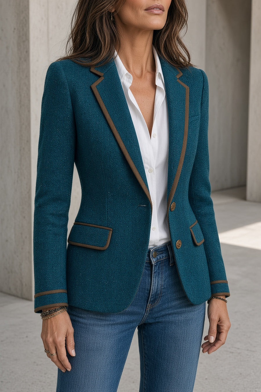 Spigata | Blazer vintage a spina di pesce con profili