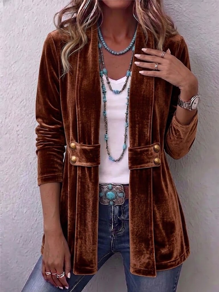 Giacca aperta vintage con revers e bottoni decorativi