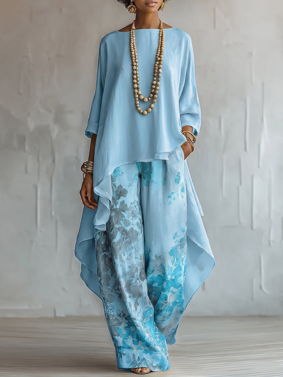 Fiordaliso | Completo in chiffon con pantaloni fluidi
