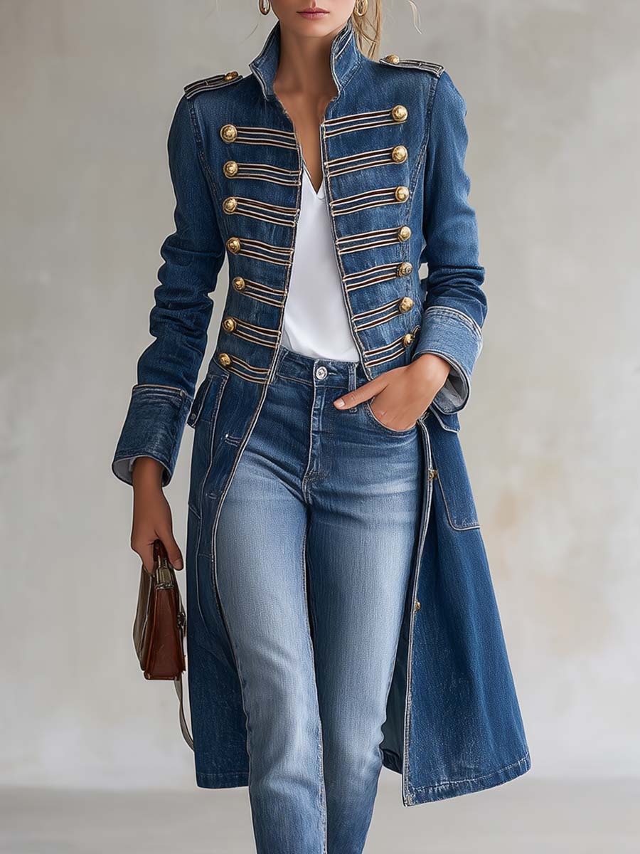 Indaco | Cappotto lungo in denim che copre i fianchi