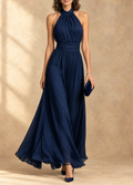 Paula | Abito Lungo in Chiffon con Scollo all'Americana
