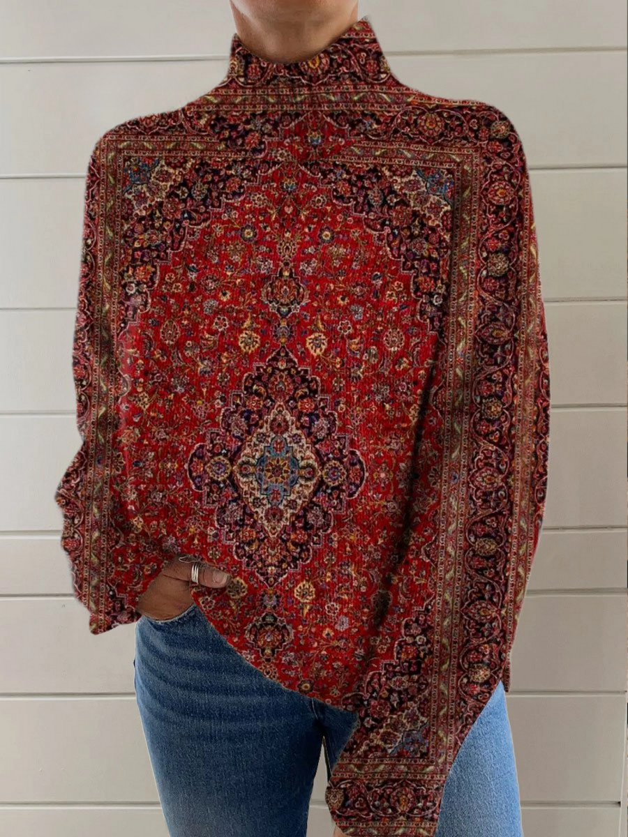 Grace | Pullover Collo Alto con Stampa Vintage