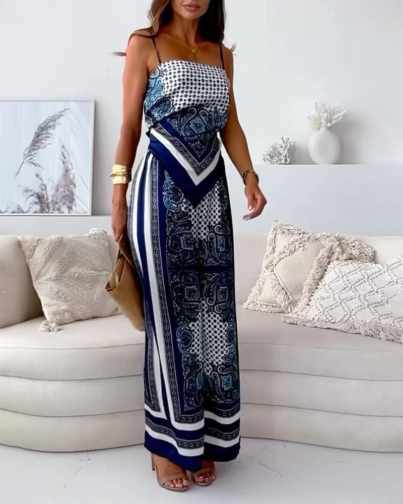Set di due pezzi con gilet e pantaloni stampati eleganti