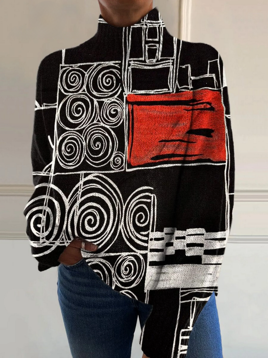 Selma | Maglione Collo Alto con Stampa Astratta