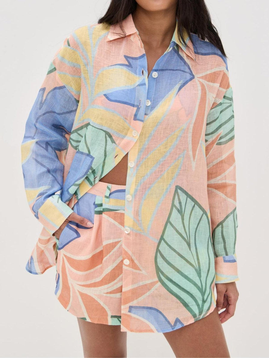 Completo Corto con Stampa Foglia Tropicale Playa Boyfriend