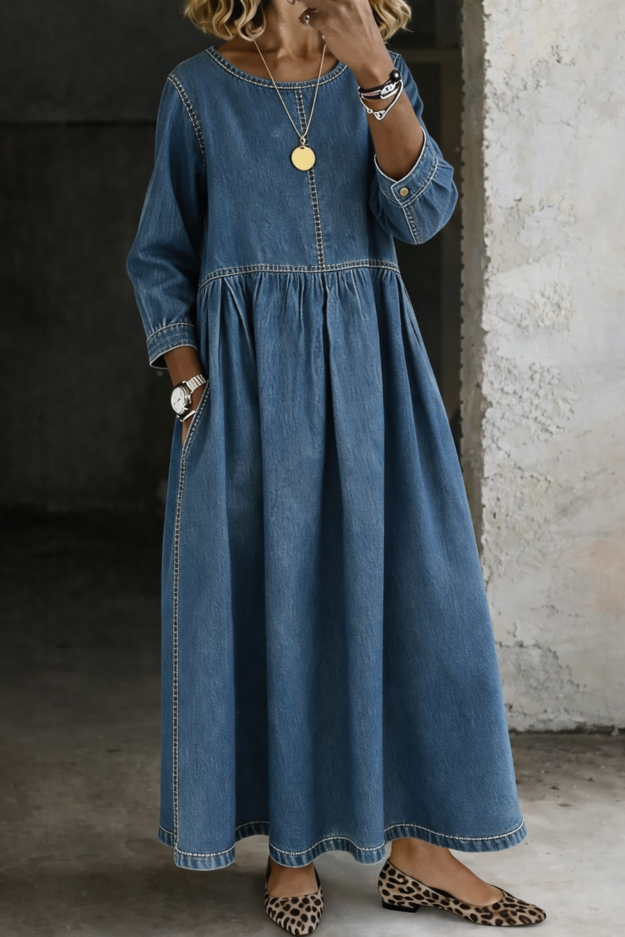 Azzurrina | Abito lungo in denim stile vintage