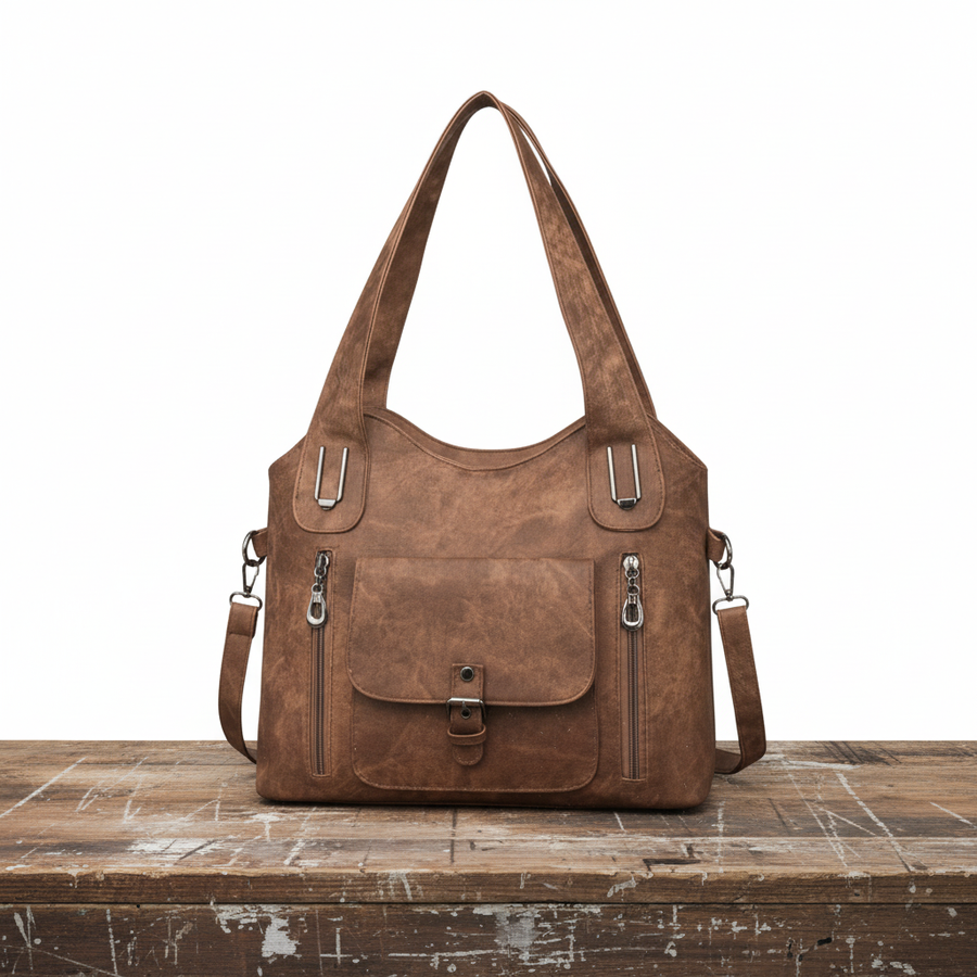 Fibbia | Borsa a spalla vintage con zip e tasca frontale