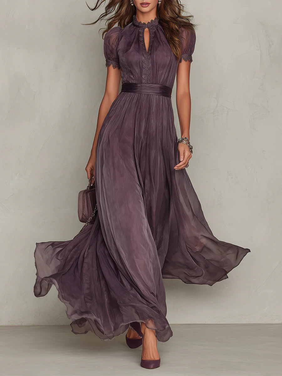 Glicine | Abito lungo in chiffon che copre le braccia