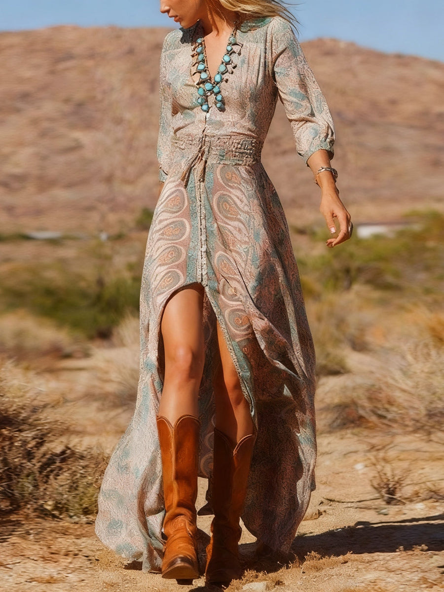 Abito Maxi a Fessura Stile Boho