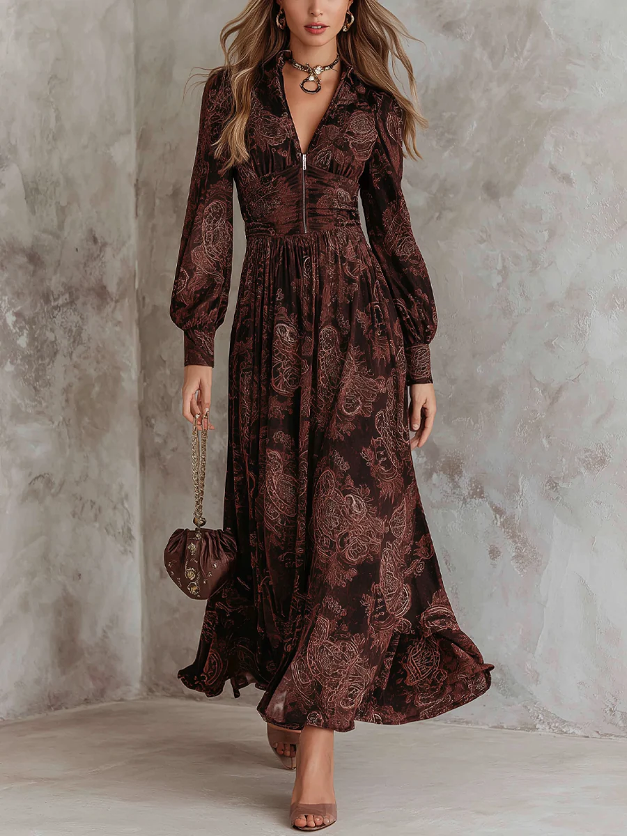Cachemire | Abito midi con stampa paisley e zip al collo