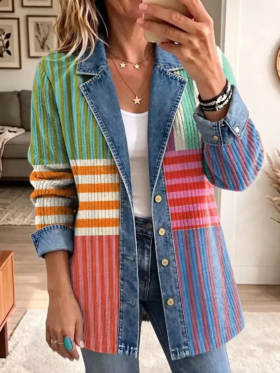 Harper | Giacca a Righe Multicolore con Dettagli Jeans