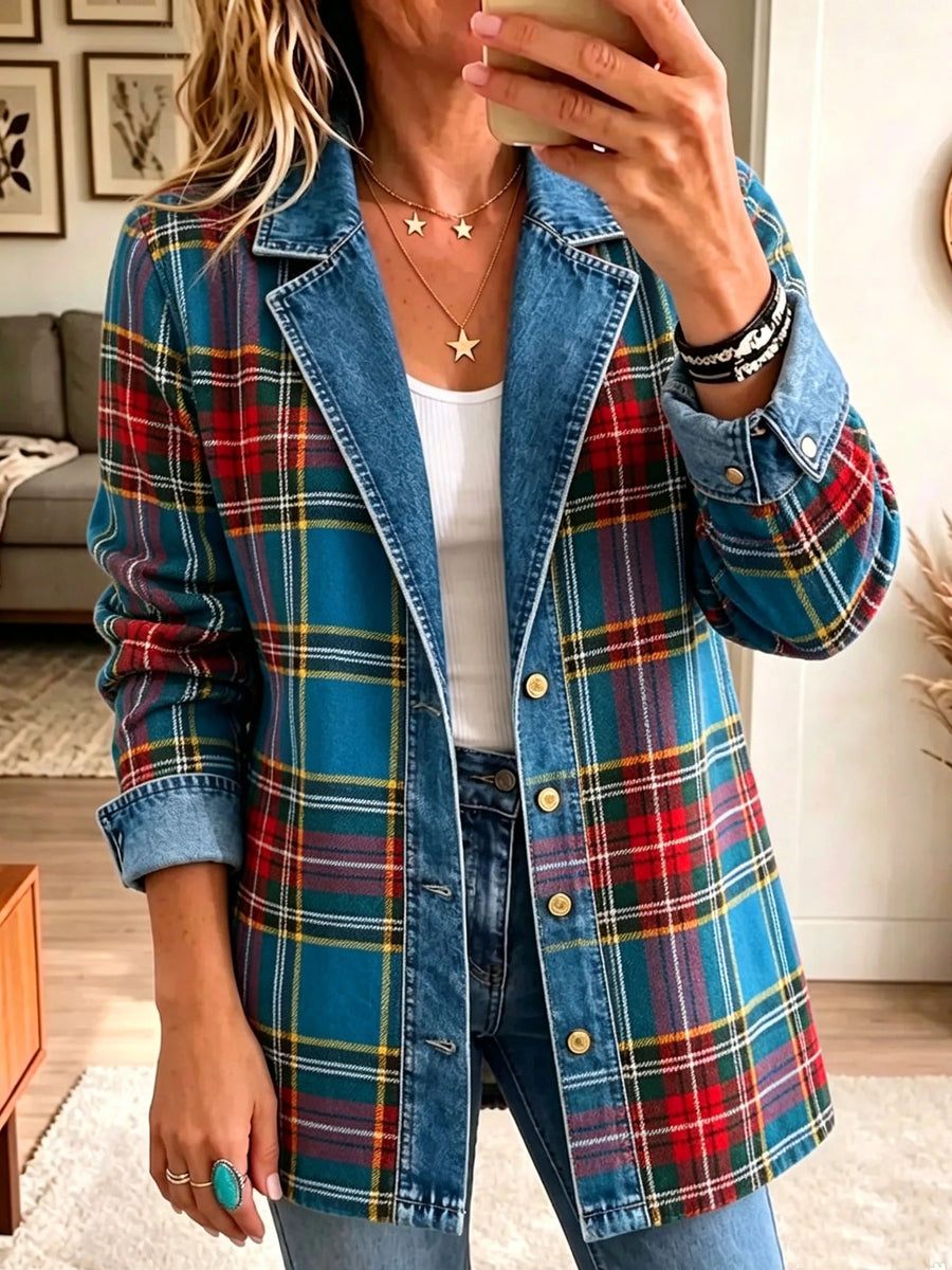 Grace | Blazer Scozzese con Dettagli Jeans