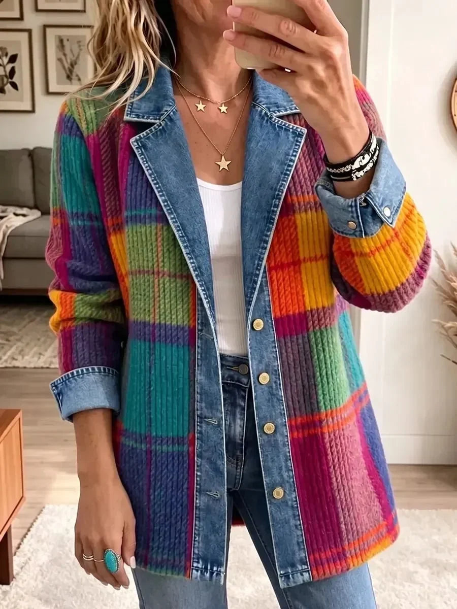 Emma | Giacca Trapuntata a Quadri Colorati con Dettagli Jeans