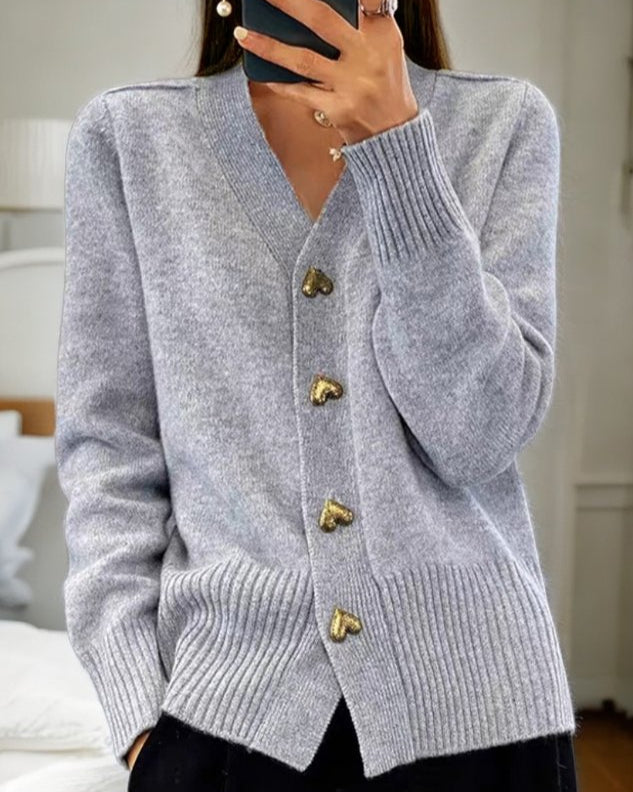 Michaela | Cardigan con Scollo a V e Bottoni a Cuore