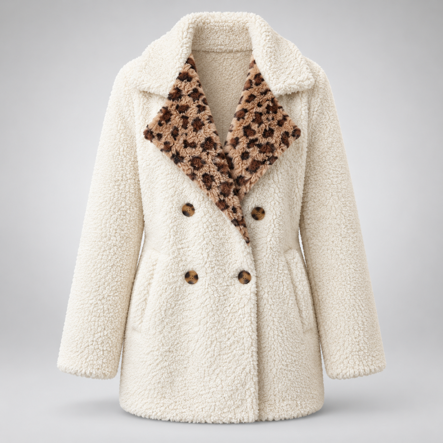 Orsetta | Cappotto teddy morbido con dettagli leopardati