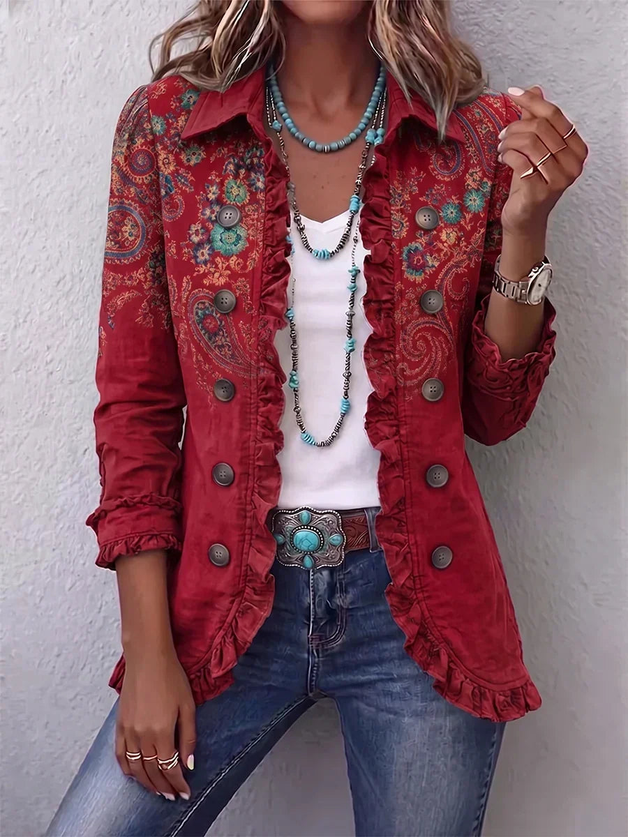 Giacca paisley boho rossa con volant