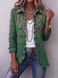 Giacca boho con stampa paisley verde e volant