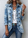 Giacca boho con stampa botanica vintage sfumata e volant