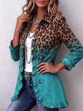 Giacca blazer leopardata sfumata con volant