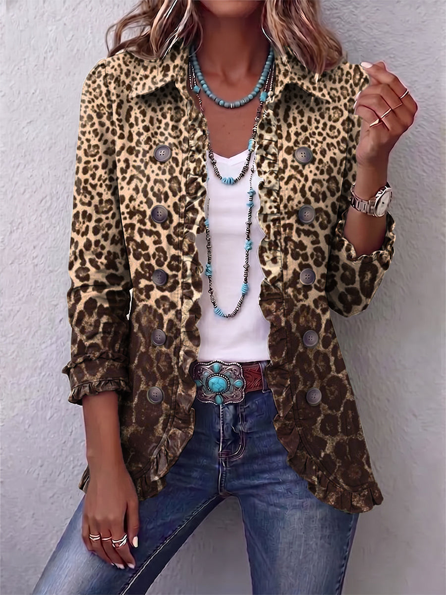 Giacca leopardata con volant